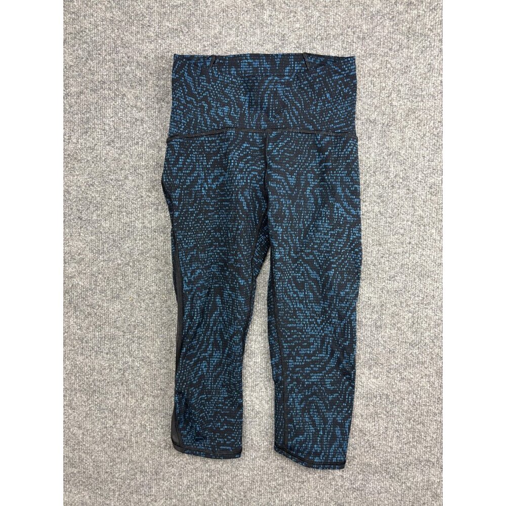 Lululemon Pants Womens 4 Black Blue Abstract Print Crop Capri Mesh Leggings